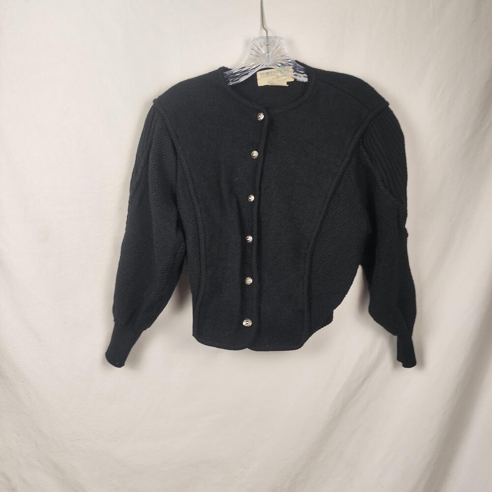 Vintage Woodstock International Sweater Cardigan Womens 40 Black Wool Button